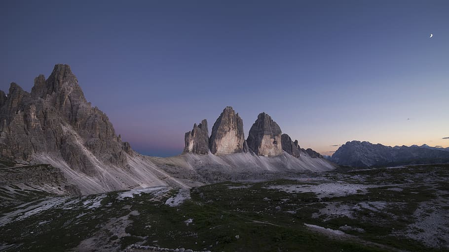the three peaks of lavaredo, mountains, sky, sunset, italy, HD wallpaper