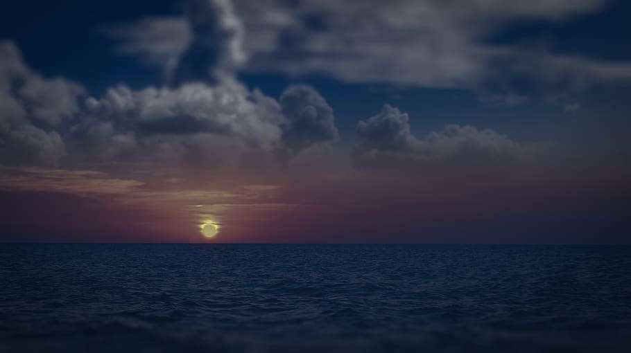 Hd Wallpaper Sea Dreams The Sky Night Month Sunset Ocean Span Horizon Over Water Wallpaper Flare
