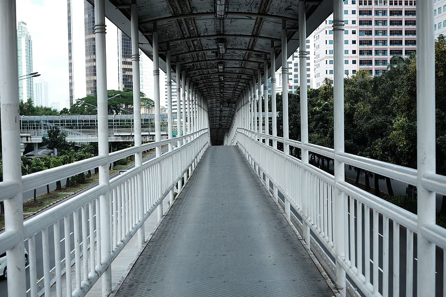 white bridge, handrail, banister, railing, machine, ramp, way HD wallpaper
