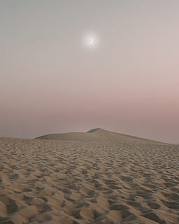 Quarter Moon And Desert, arid, drought, dry, dunes, sand, sand dunes HD wallpaper