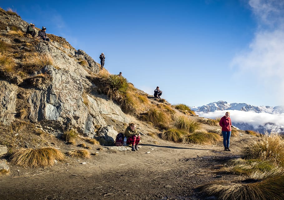 people on hill, person, human, outdoors, trail, hiking, cliff HD wallpaper