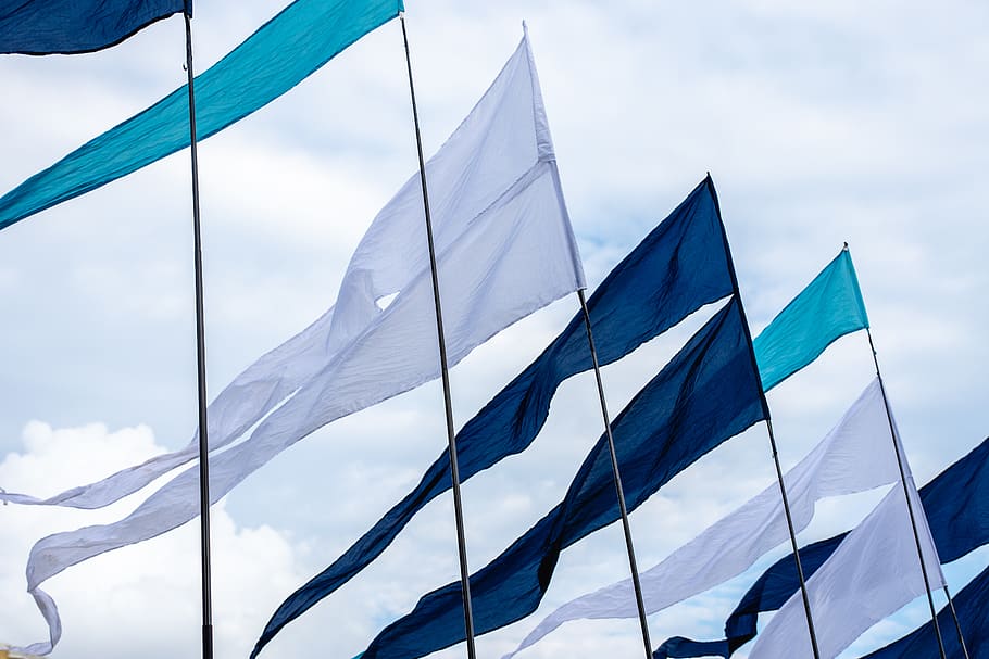 flags on poles, russia, krasnodar, building, office building HD wallpaper