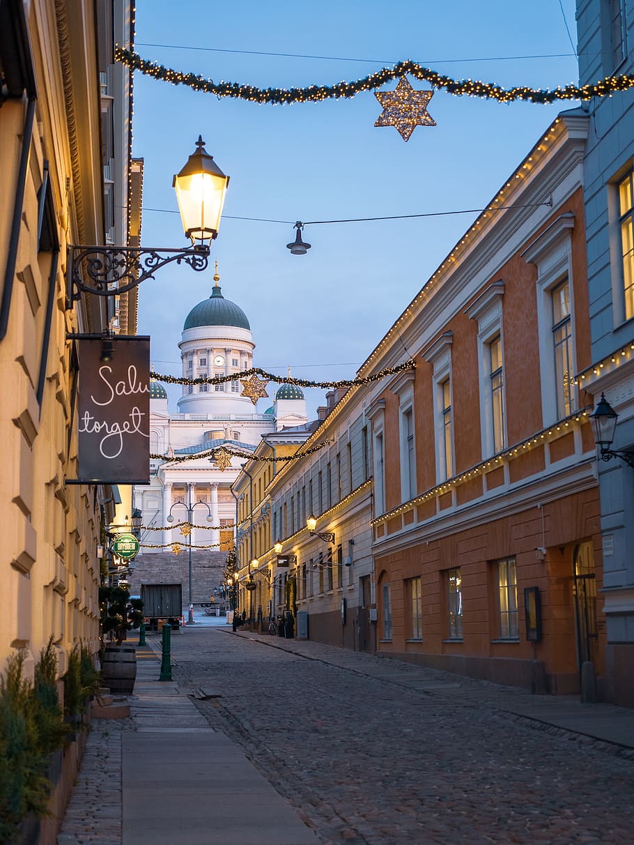 helsinki, finland, sofiankatu, helsinki cathedral, christmas light