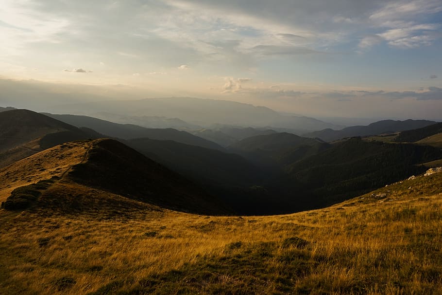 Grass Field Near Mountain, adventure, cloud, clouds, dawn, daylight HD wallpaper