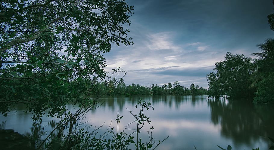 Photography of Lake, calm waters, clouds, environment, idyllic HD wallpaper