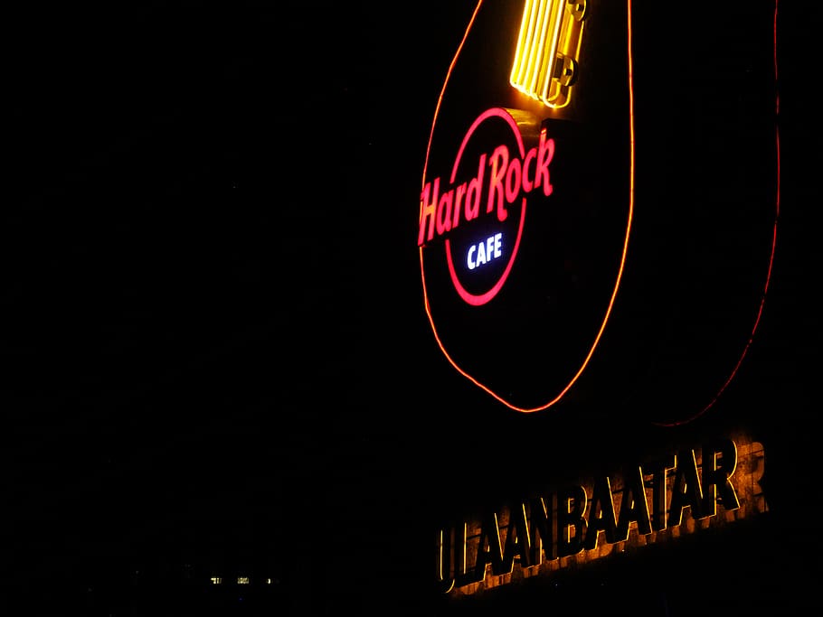 hardrock, cafe, ulaanbaatar, hard rock cafe, red, bullet, illuminated, HD wallpaper