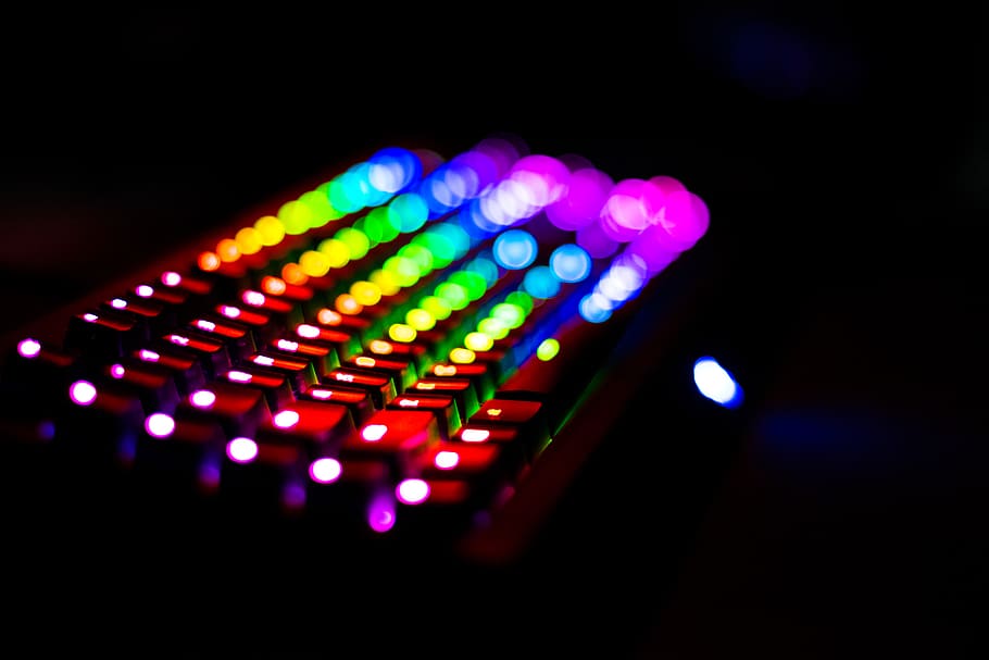 rgb, light, night, keyboard, desk, colors, spectrum, technology