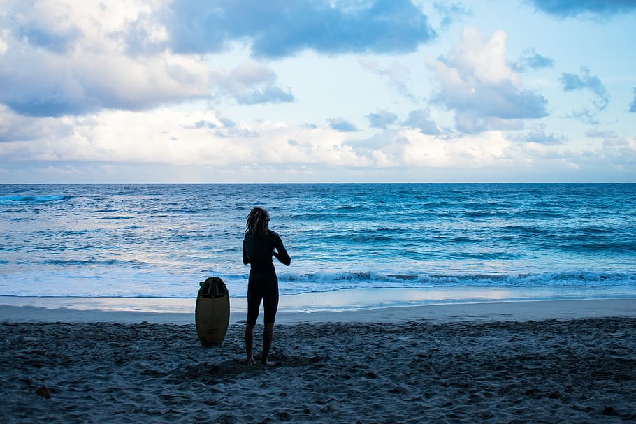 Person Standing Near Seashore, #beach, #ocean, #surfer, athlete HD wallpaper