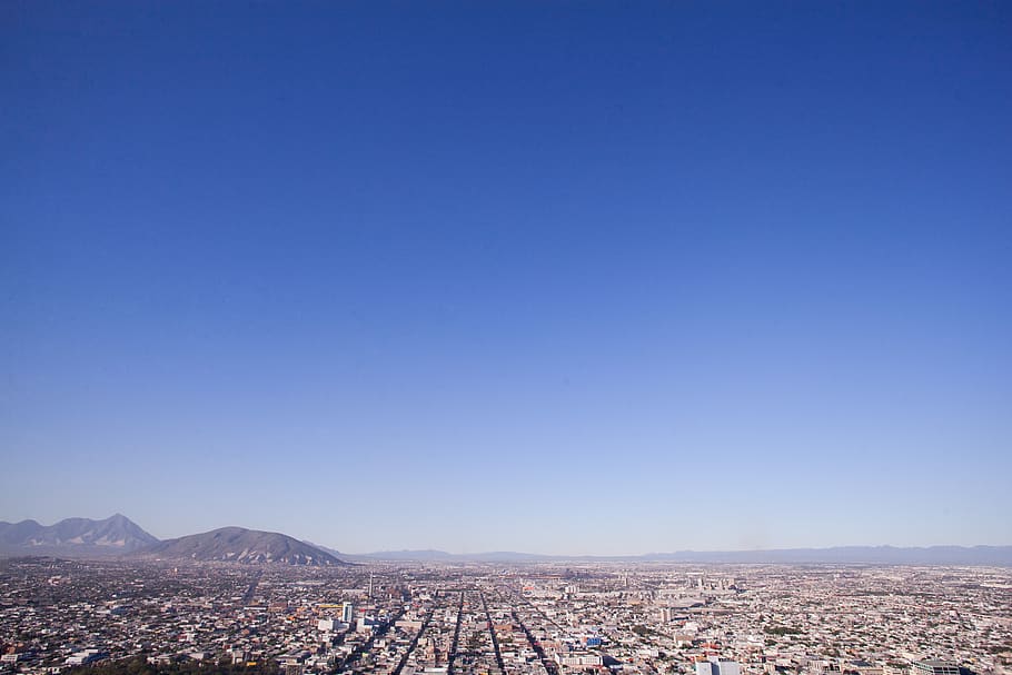 town, sky, mountain, building, street, blue, clear sky, architecture HD wallpaper