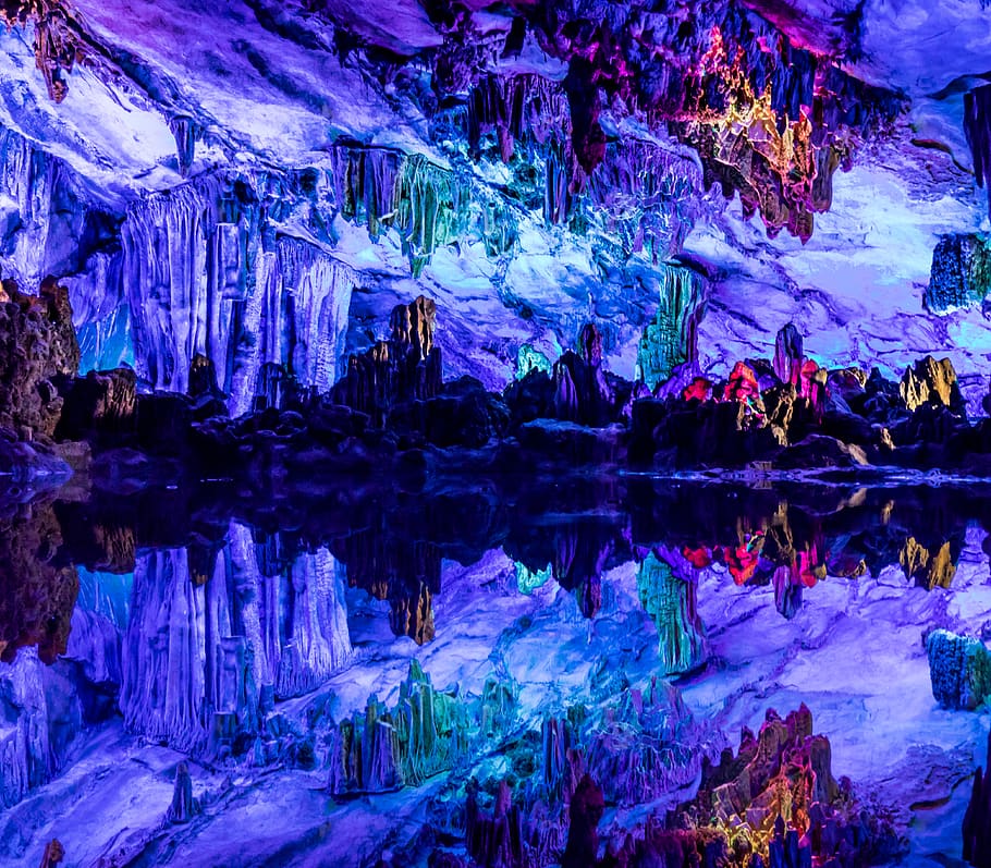 multicolored abstract wallpaper, water, lake, reflection, rock HD wallpaper