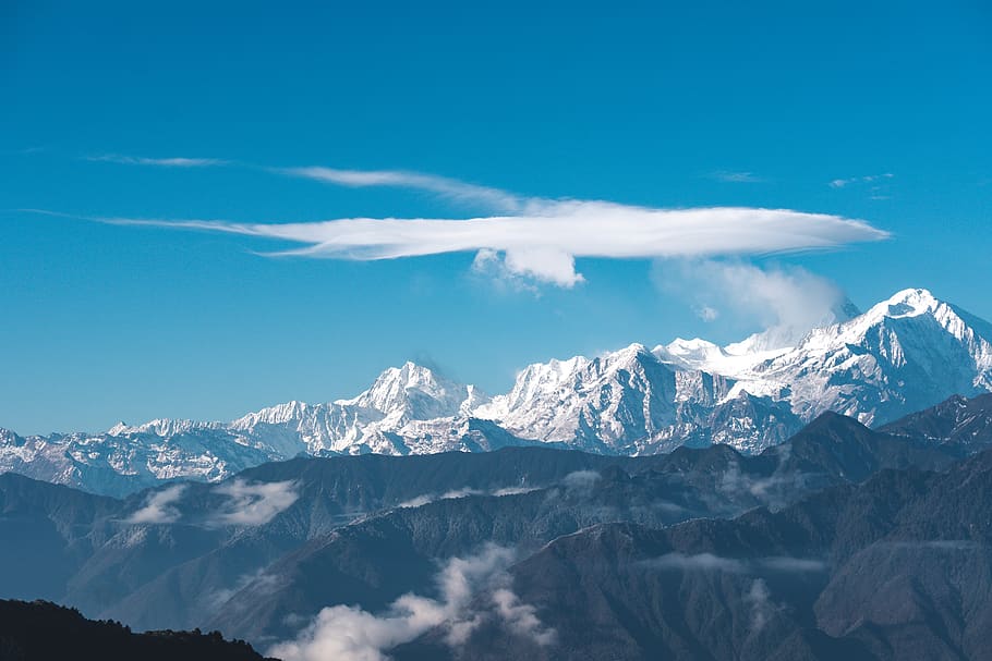 snow capped mountains under blue sky, outdoors, nature, mountain range HD wallpaper