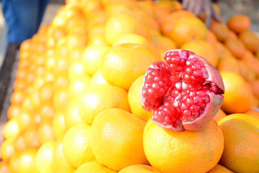 fruits, pomegranate, oranges, food, food and drink, healthy eating HD wallpaper