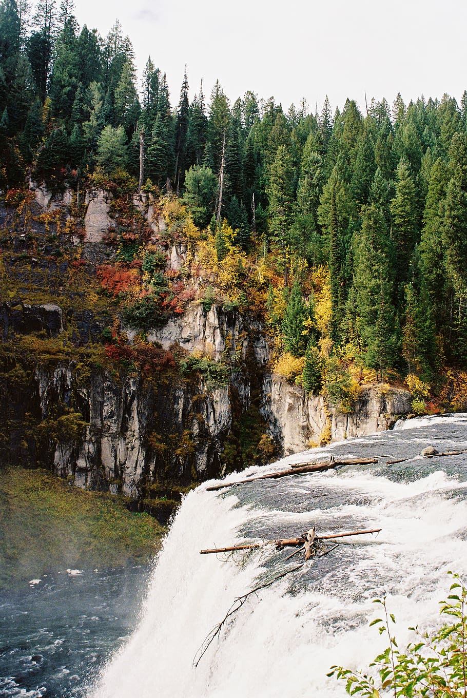 united states, upper mesa falls, waterfall, idaho, forest, autumn, HD wallpaper