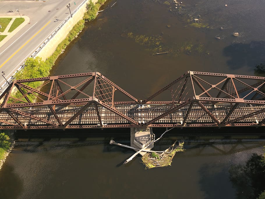 canada, lachute, drone bridge train, water, architecture, built structure HD wallpaper