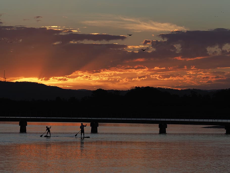 australia, sunshine coast, sup sunset water colour father and son beauty