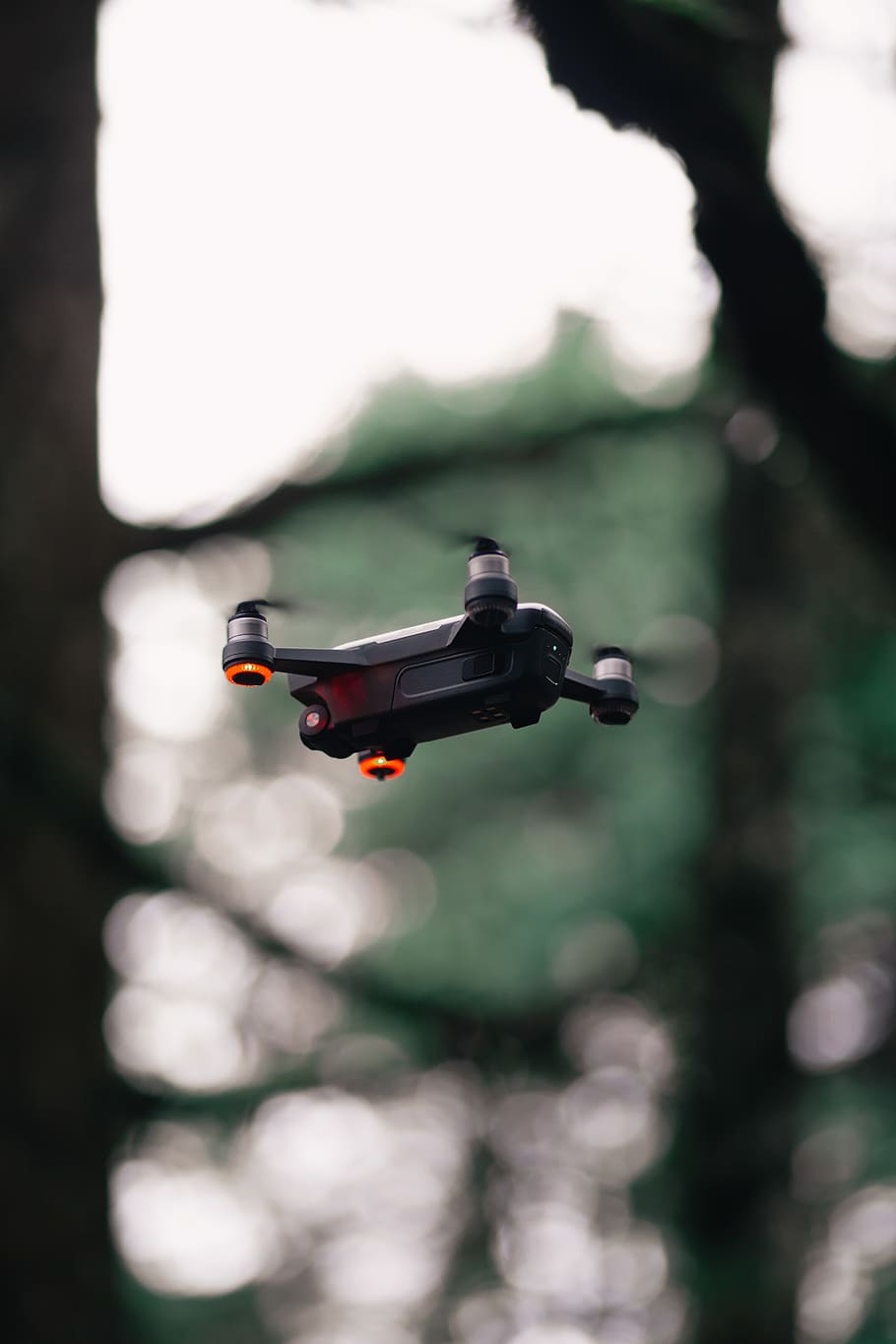 Black Quadcopter Drone Hovering Mid-air, action, blur, gadget HD wallpaper