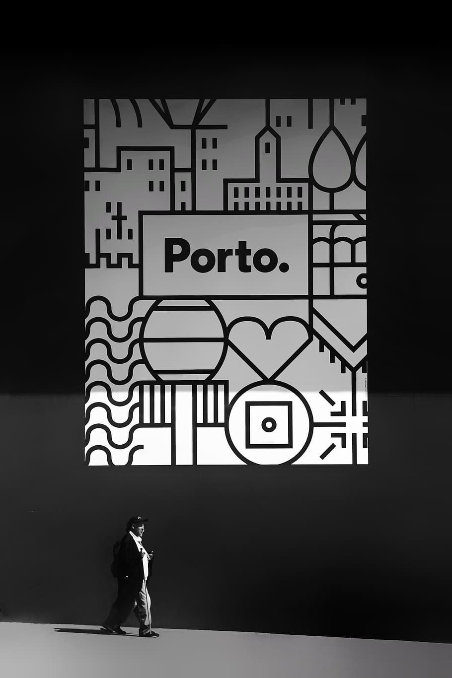 Porto logo, one person, text, architecture, western script, communication