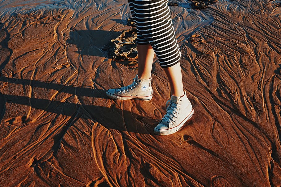 woman wearing white boots, shoe, soil, nature, apparel, footwear, HD wallpaper