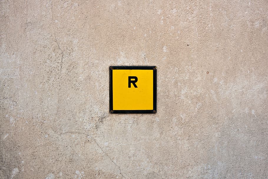 Black and Yellow R Sticker, cement, concrete, wall, wall - building feature HD wallpaper