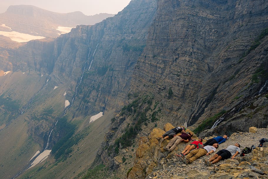 people lying on cliff, nature, mountain, outdoors, person, human HD wallpaper