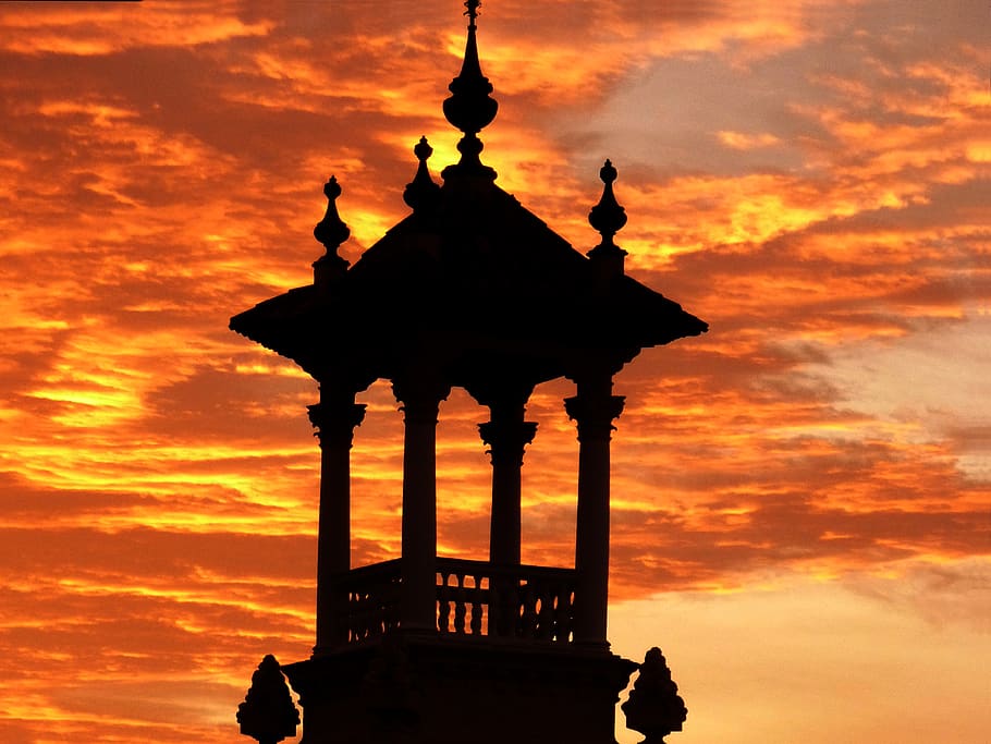 Silhouette of a Gazeebo, architecture, building, clouds, cloudy HD wallpaper