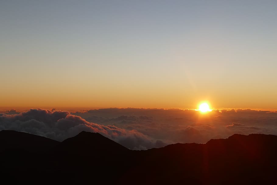 united states, haleakala crater, sun, sunrise, maui, hawaii, HD wallpaper