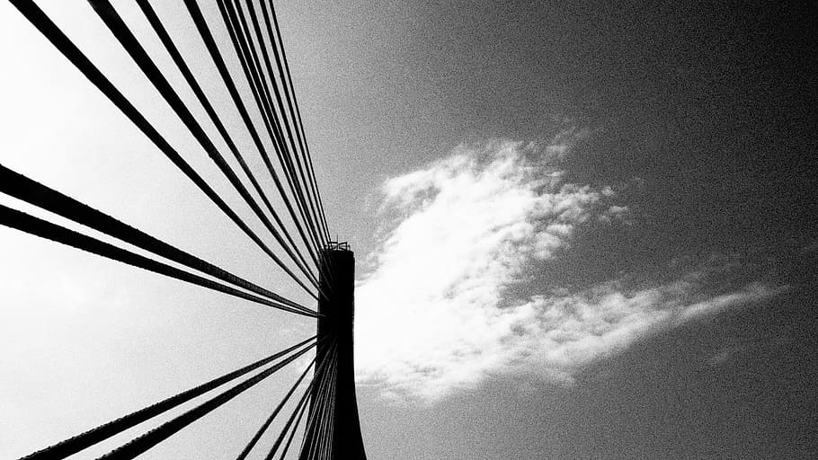 places, travel, structure, clouds, black and white, grayscale HD wallpaper
