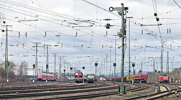 marshalling yard, installation platforms, remote tracks, form signals HD wallpaper