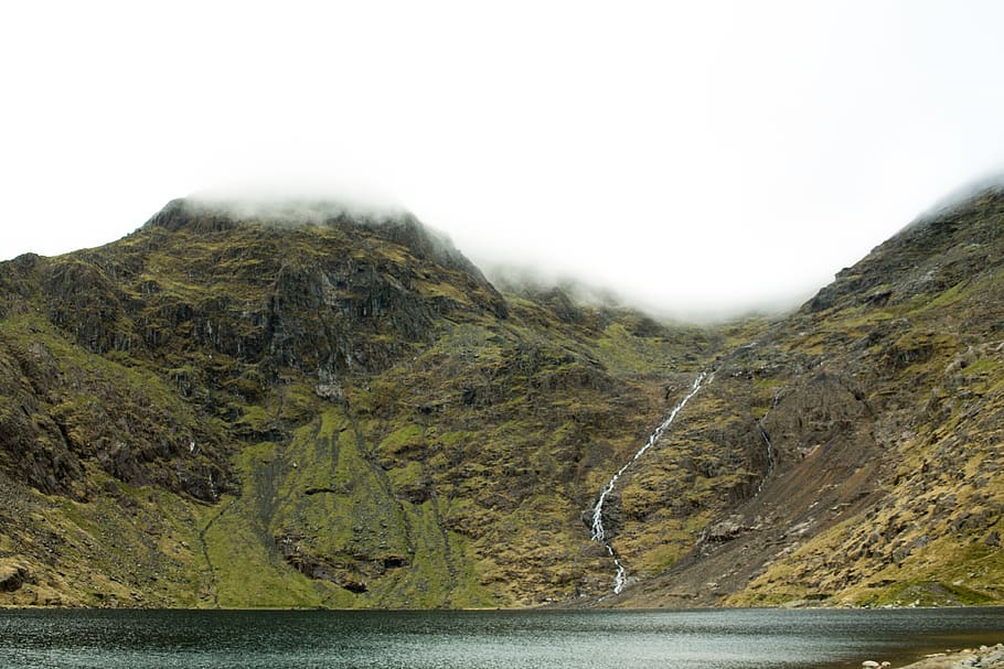 snowdon, green, light, dark, landscape, dramatic, cloud, waterfall, HD wallpaper