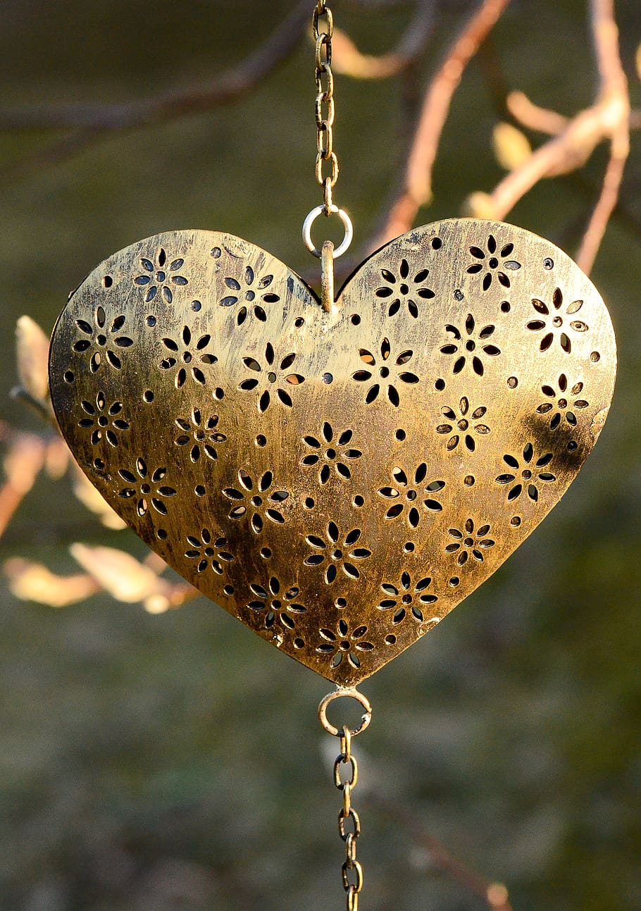 heart, decor, chain, tree, outdoor, focus on foreground, close-up HD wallpaper