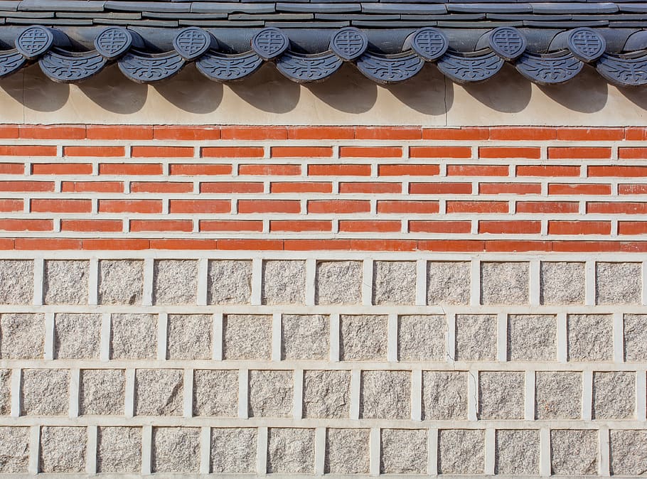 gray and brown wall bricks, roof, gyeongbokgung palace, south korea, HD wallpaper