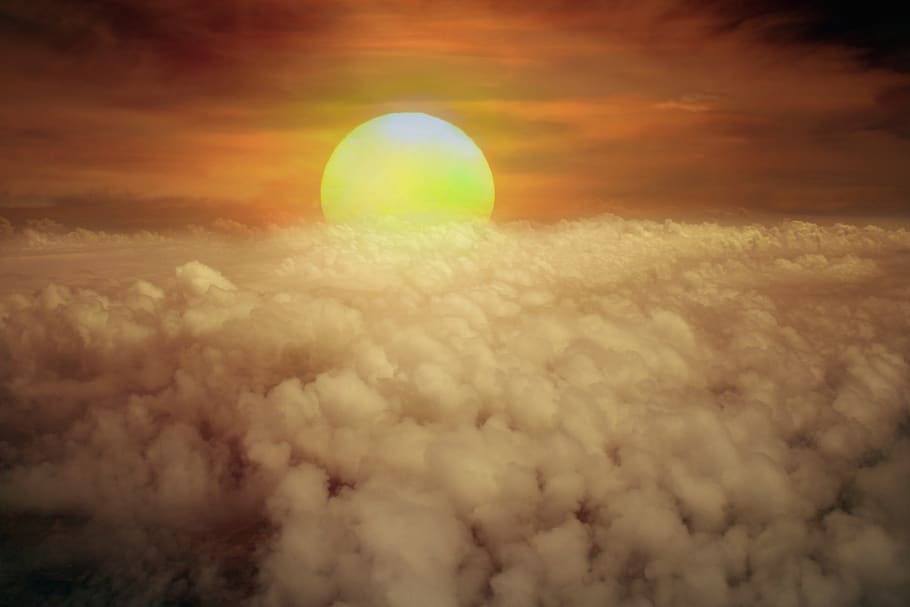 sun, cloud, sky, in the evening, plane, white, fluffy, cloud - sky HD wallpaper