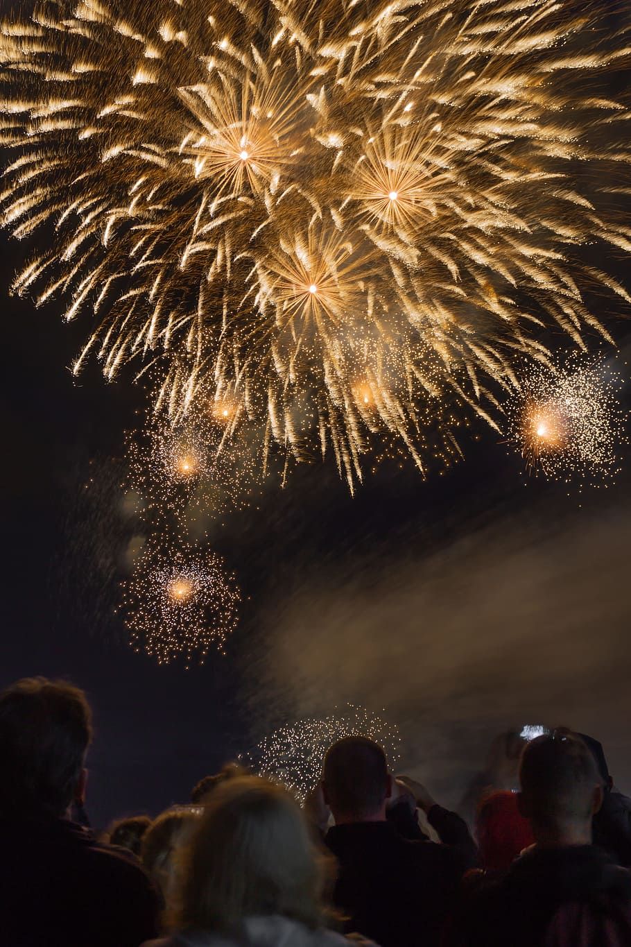 people watching fireworks at nighttime, explosion, crowd, show HD wallpaper