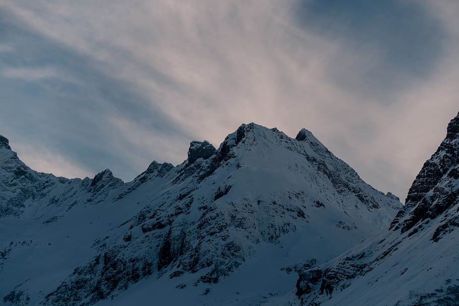 snow mountain under clouds, outdoors, nature, mountain range HD wallpaper