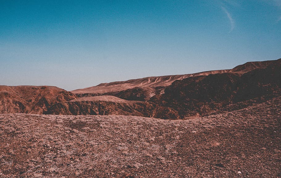 Landscape Photo of Brown Mountains, arid, blue sky, daylight HD wallpaper