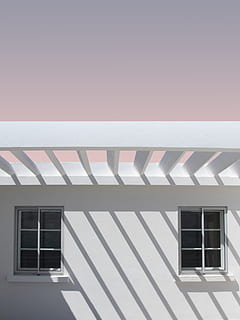 closeup photo of white concrete house, window, line, building HD wallpaper