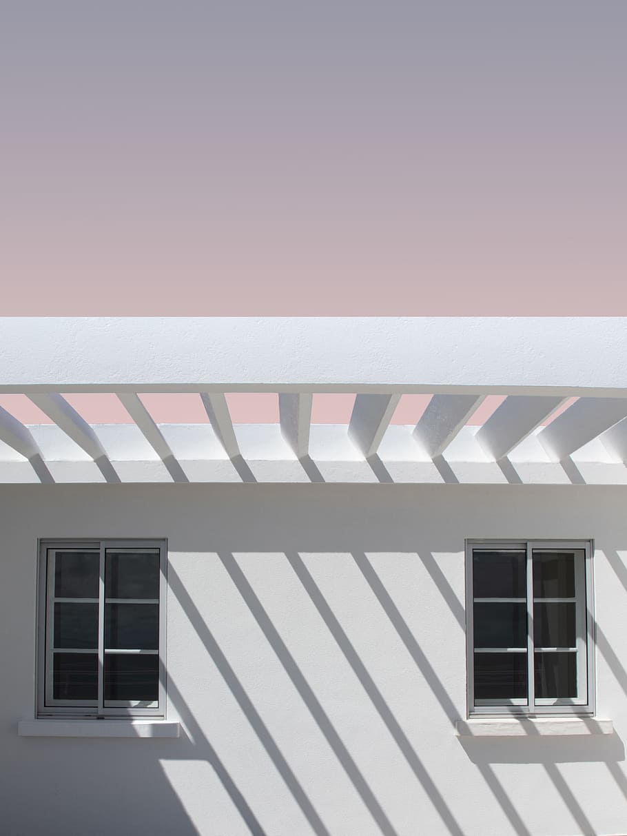 closeup photo of white concrete house, window, line, building, HD wallpaper
