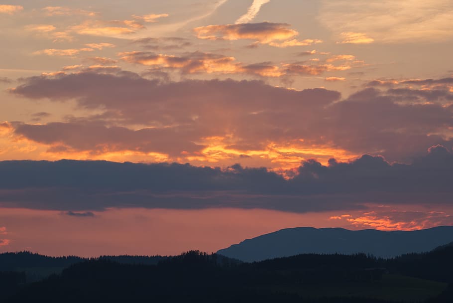sunset, mountains, landscape, nature, sky, clouds, beautiful HD wallpaper
