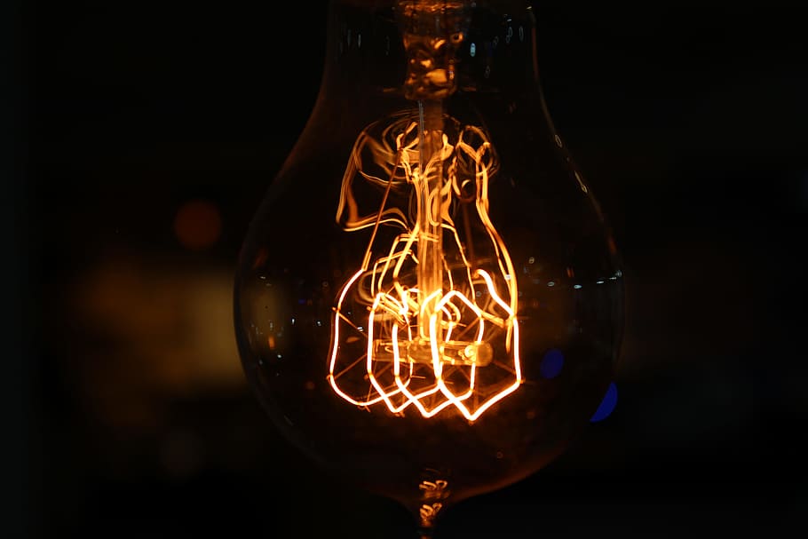 Light Bulb, art, bright, close-up, color, dark, design, electricity