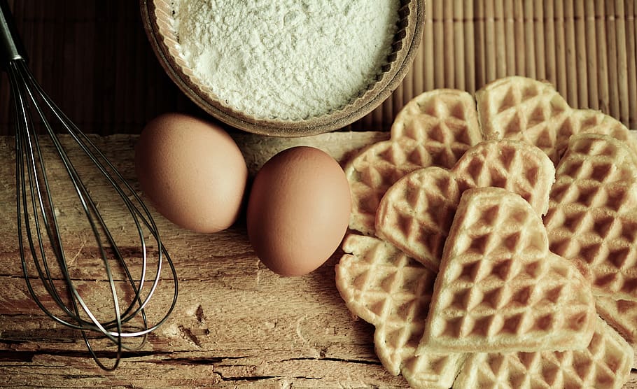 waffles, waffles bake, ingredients, egg, scrambled eggs, dessert HD wallpaper