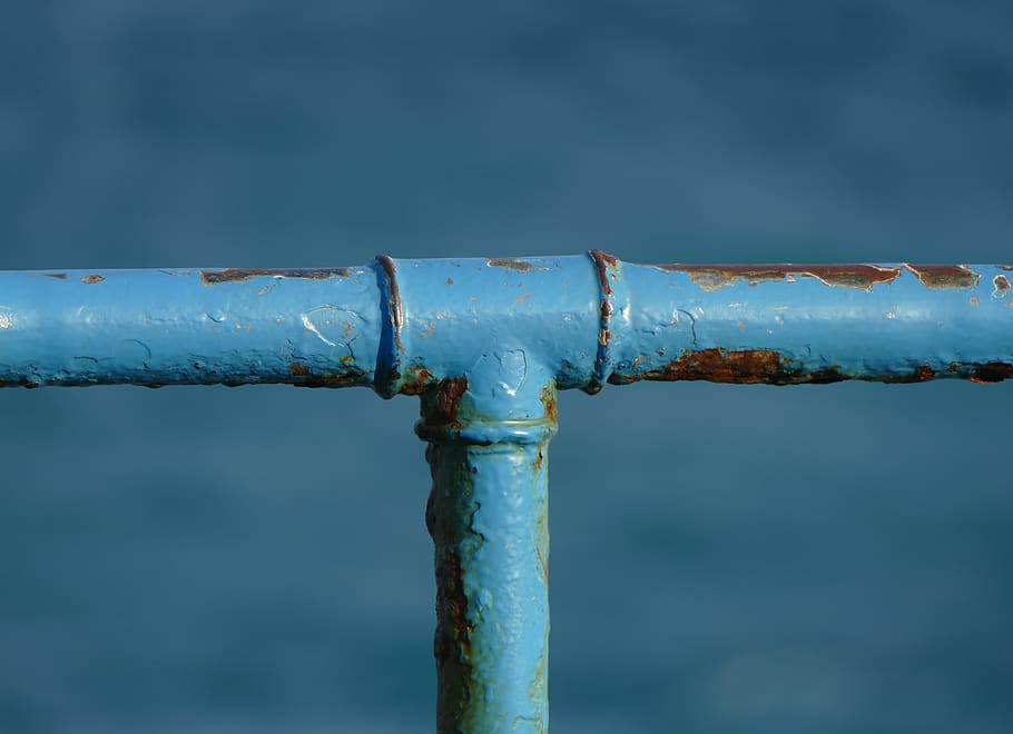 rust, railing, blue, color, metal, close-up, day, no people HD wallpaper
