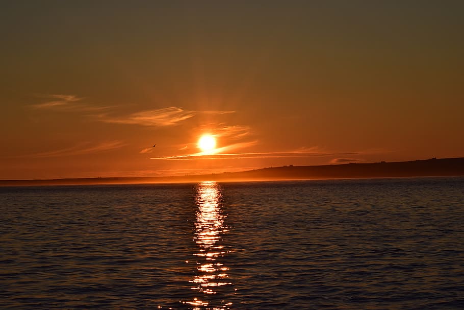 sunset, sea, water, sky, evening, nature, reflection, mood HD wallpaper