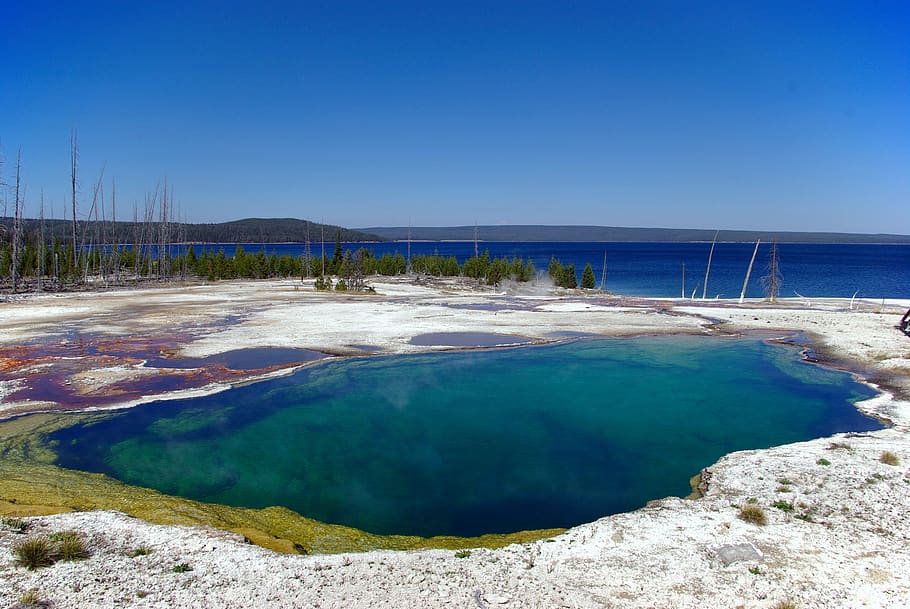 abyss pool, thermal, nature, landscape, water, yellowstone HD wallpaper