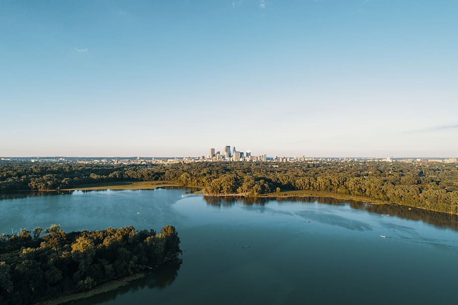 Body of Water Near Trees, daylight, high angle shot, landscape HD wallpaper