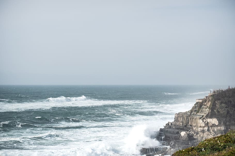sea, coast, spray, wave, atlantic, rocky coast, portugal, nature HD wallpaper