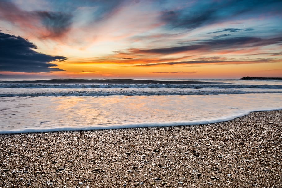 water, sand, beach, sky, nature, landscape, sea, travel, seashore HD wallpaper