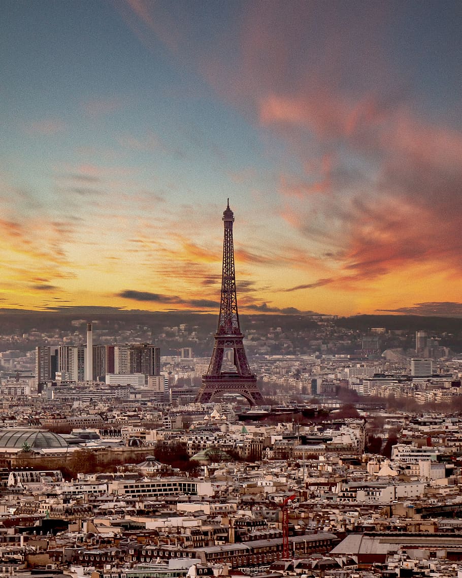 paris, eiffel tower, france, cityscape, skylines, sunset, buildings, HD wallpaper