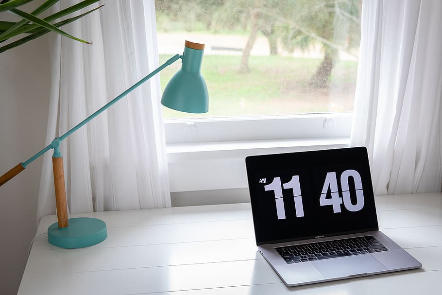 black and gray laptop computer, window, communication, indoors HD wallpaper