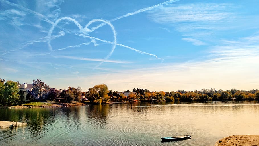 united states, boise, quinn's pond, sky, dock, love, heart, HD wallpaper