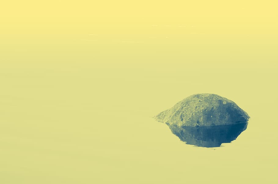 rock, sea, yellow, reflection, mood, moody, moody nature, love HD wallpaper